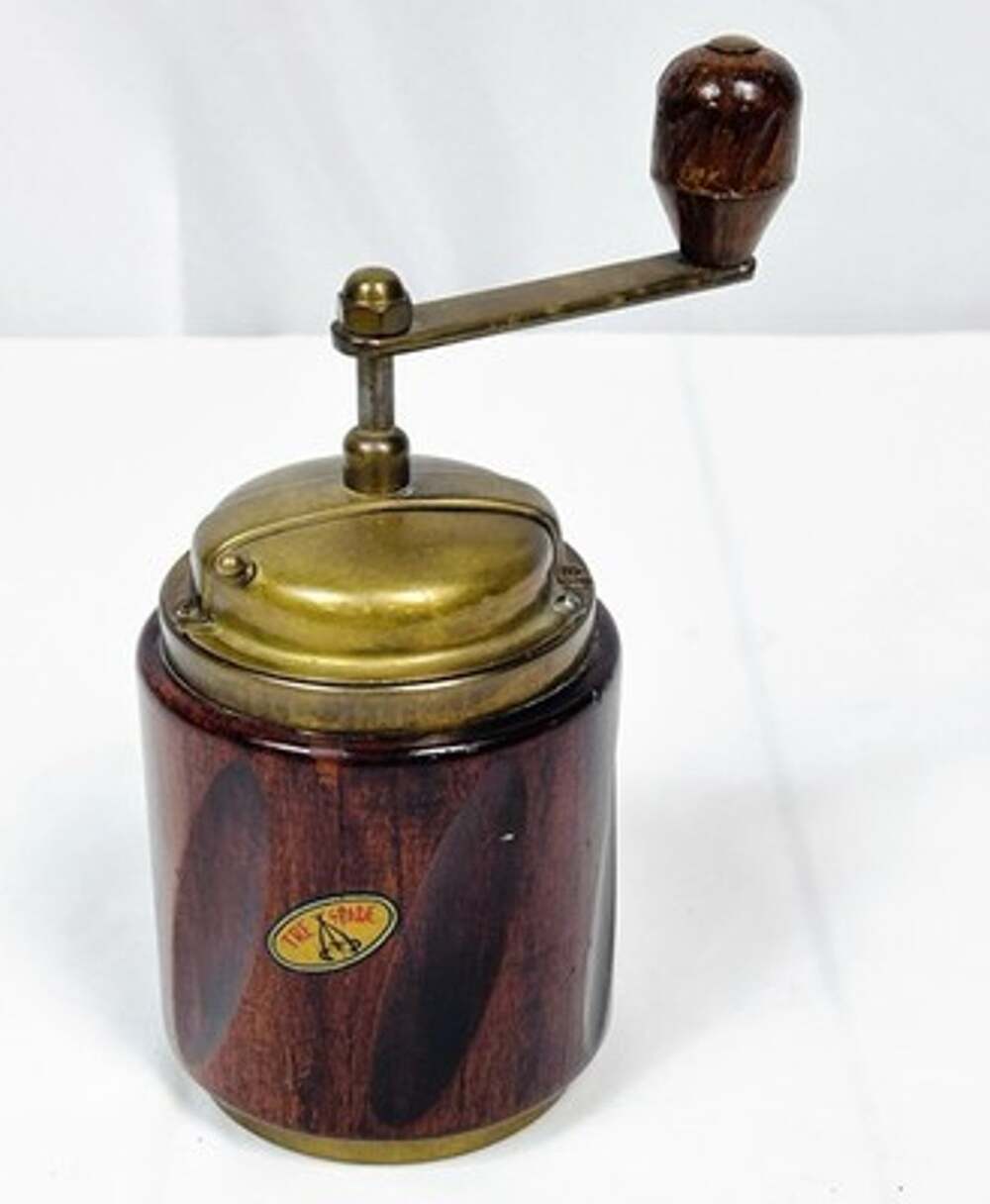 Vintage Tre Spade Burr Coffee Grinder Manual Wood Brass Italy 1950s